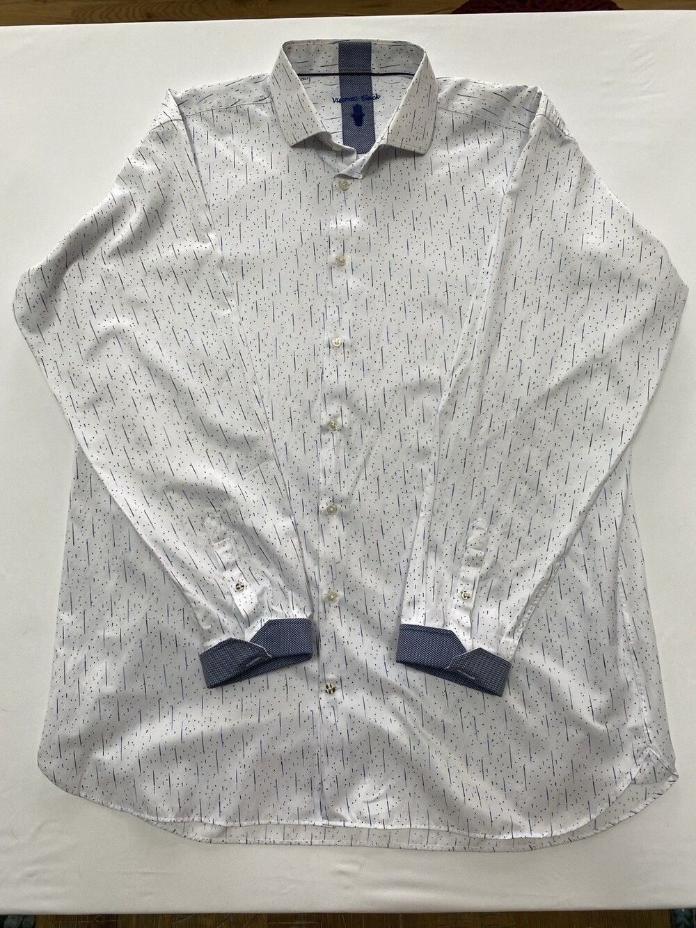 Visconti Black 2XLT White Blue Abstract Button Down Shirt Big Tall Premium